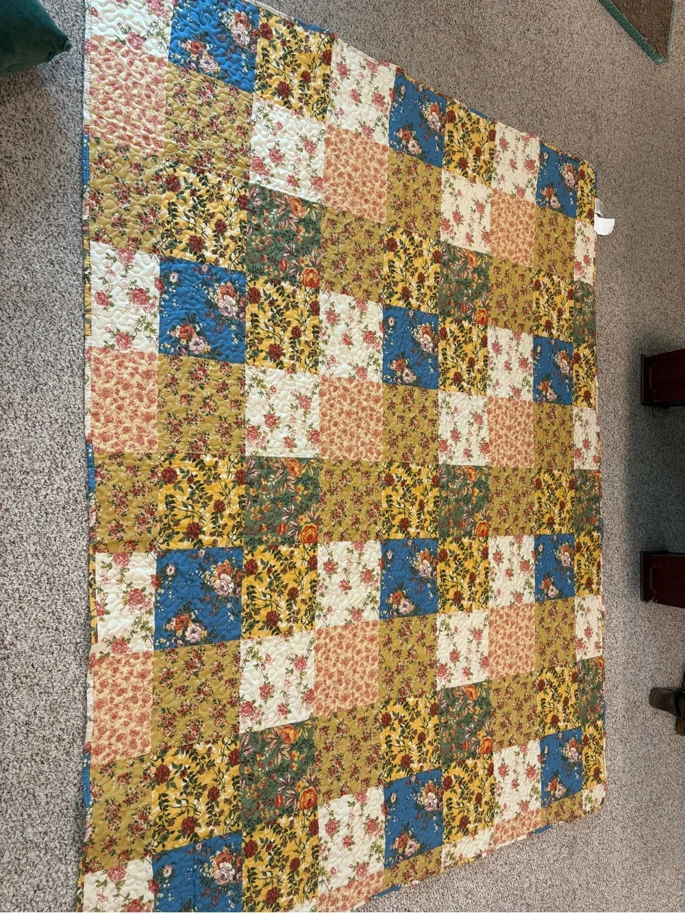 PDK 2-sided Vintage Floral Star Patchwork Quilt.